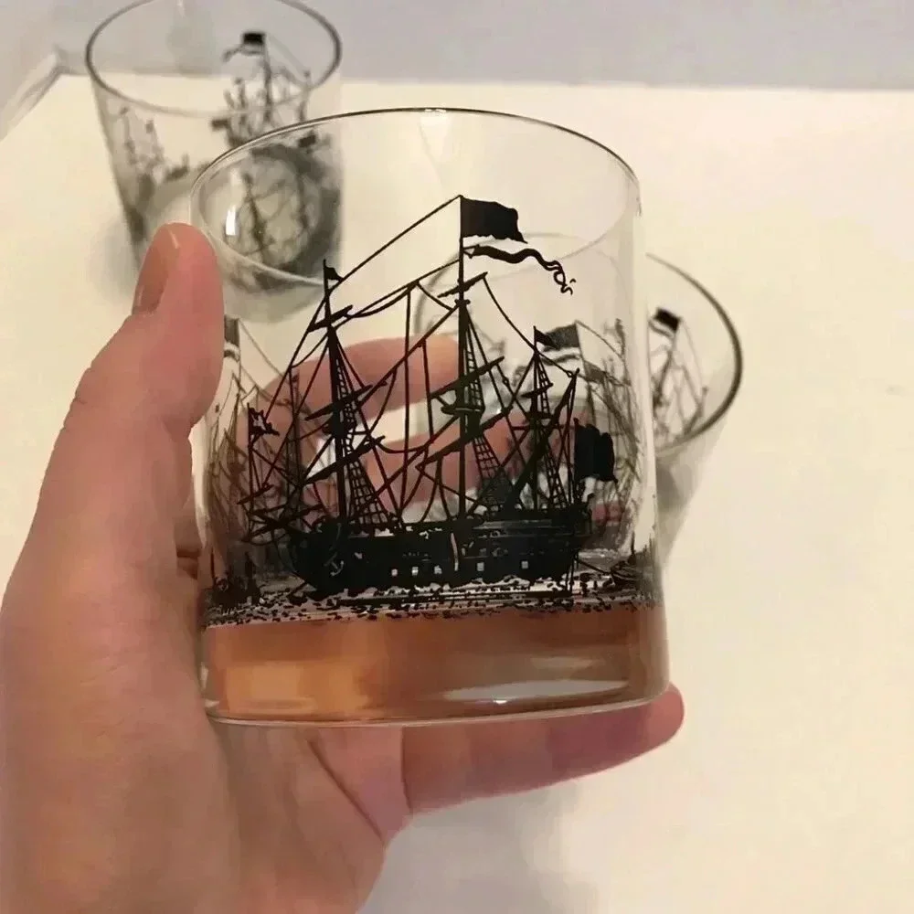 COPENHAGEN Tobacco Ship Logo Glasses Lot Of 3 Rocks Lowball Juice